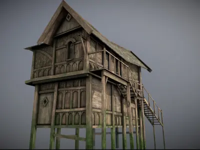Medieval lake village - House 17 Low-poly 3D model