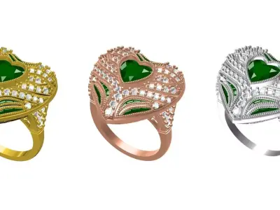 Heart Shape Diamond Cocktail Ring 3D print model