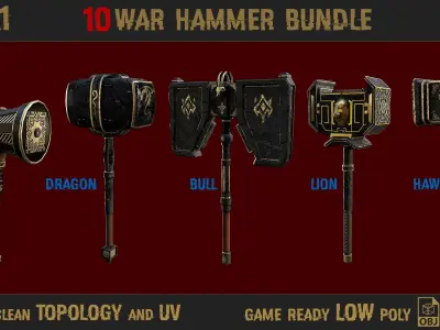 10 warhammer bundle Low-poly 3D model