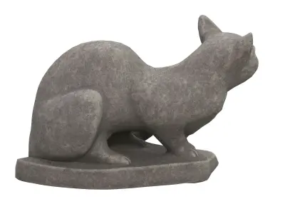Sitting cat stone statues Low-poly 3D model