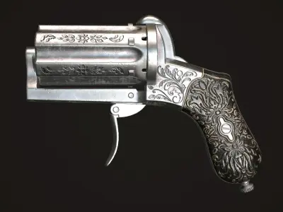 Pepperbox Revolver Steel Low-poly 3D model
