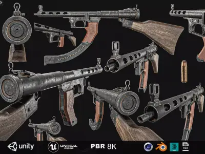 Japanese  Type 1 Nambu Sub Machine Gun  Low-poly 3D model