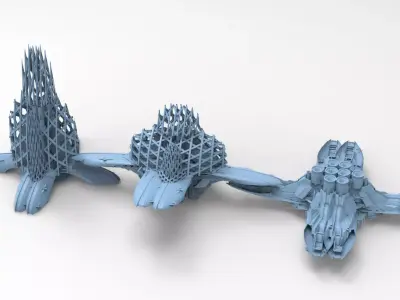 Floating cyber jet monolith 3 versions  3D model