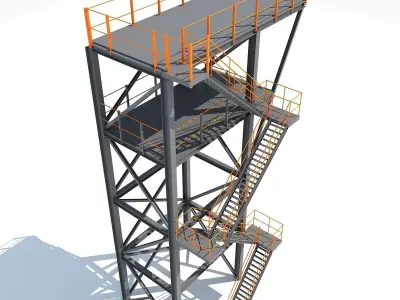 Yellow Stair Industrial Tower 05 3D model