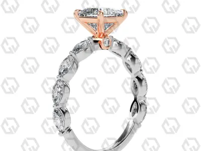 Ring 178 Princess Shape marquise on shanks with Gems 3D print model