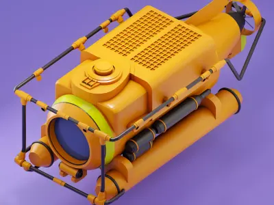 Low-poly Submarine 3D model orange Low-poly 3D model
