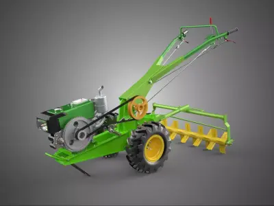 WALK BEHIND TRACTOR POWER TILLER HAND WALKING ROTARY ROTAVATOR 3D model