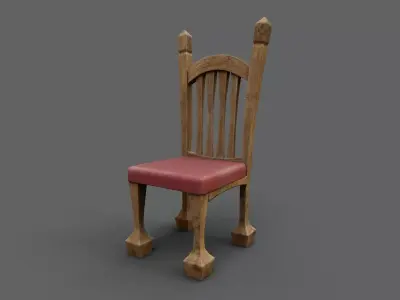 Cartoon Chair Wooden Vintage Low-poly 3D model