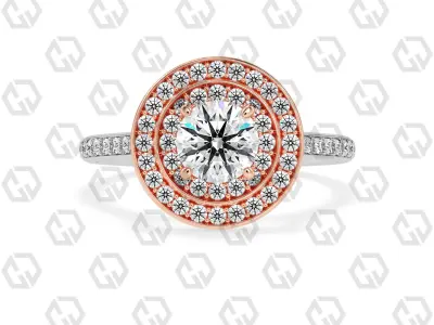Ring 209 Round Shape Cathedral Double Halo pave set with Gems 3D print model