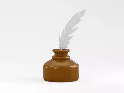 Quill Pen with Inkwell Low-poly 3D model