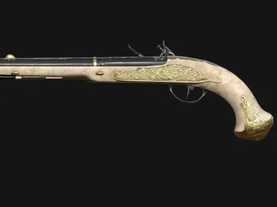Gilded Flintlock Pistol Low-poly 3D model