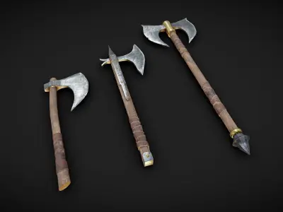 One handed axes and two handed axe Low-poly 3D model
