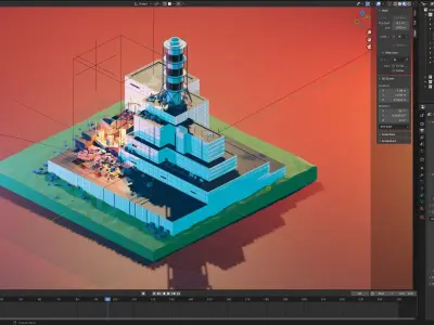 Isometric Destroyed Factory  Low-poly 3D model