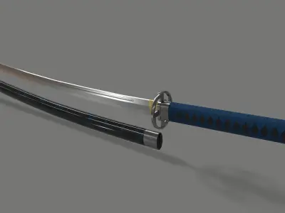 PBR Katana Japanese Sword Blue Low-poly 3D model
