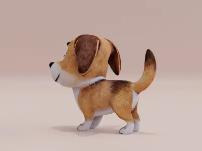 Dog Cute Cartoon Puppy Low High Poly Low-poly 3D model