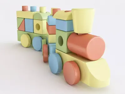 Wooden toy train color 01 3D model