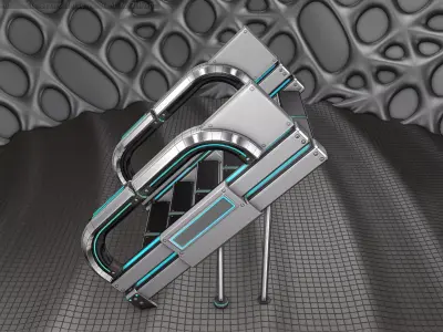 Sci-Fi Stairs - 4 - Silver Blue Neon Light Version Low-poly 3D model