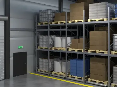 Warehouse 2 with shelves and boxes 3D model