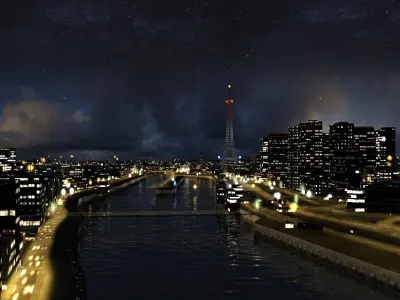 Paris Night Scene 3D model