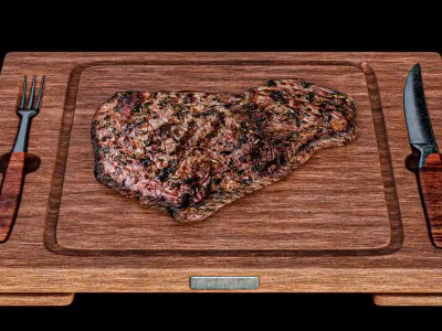 Roast Steak On The Board PBR 3D model