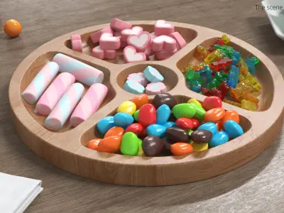 Circular Wooden Menagere with Sweets 3D model