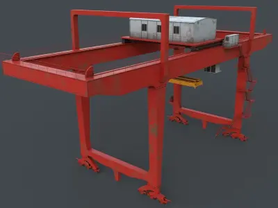 PBR Rail Mounted Gantry Crane RMG V1 - Red Low-poly 3D model