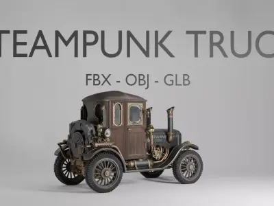 Steampunk Truck 3D Model - Fantasy Vehicle - FBX OBJ GLB 3D model