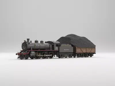 Classic Steam Freight Train 3D Model Vintage Locomotive  Low-poly 3D model