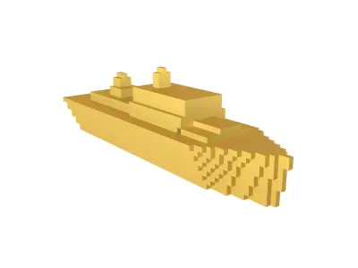 Voxel Style Simple Warship v1 005 Low-poly 3D model
