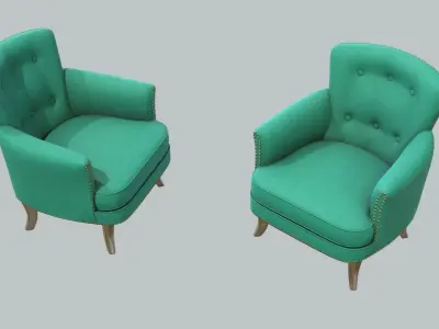 Vintage Chair Teal Linen Upholstery Galvanized Steel Legs 3D model