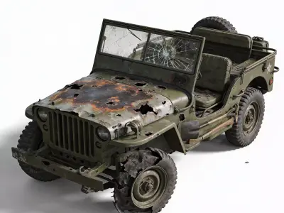Destroyed Military Jeep 4x4  Model Low-poly 3D model