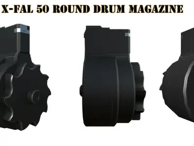 X FAL 50 Round Drum Magazine For 308 Rifles Low Poly PBR  Low-poly 3D model