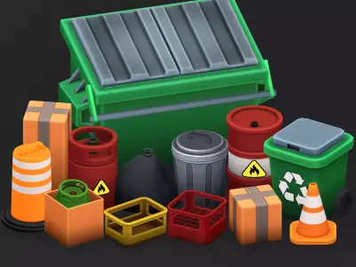 Stylized Urban Props Pack Low-poly 3D model purchase