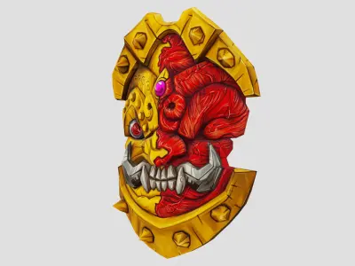Golden Shield Mask Red Muscle Mutation Lowpoly Weapon Low-poly 3D model