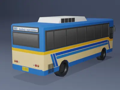Blue Thai bus Low poly v03 Low-poly 3D model