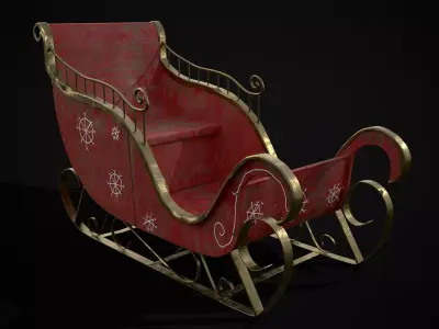 Childrens Red Winter Sleigh Low-poly 3D model