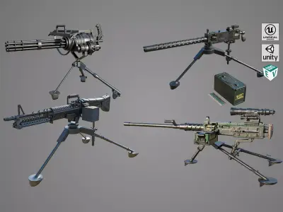 4 Machine gun All PBR Unity UE Textures Included 3D Model Pack