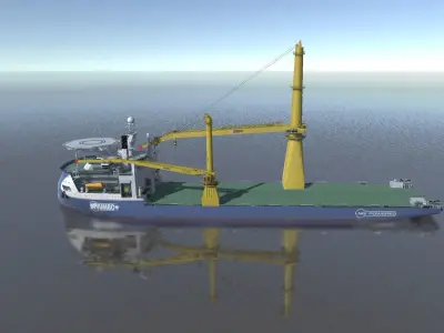Jumbo heavy lift crane vessel low-poly 3d model Low-poly 3D model