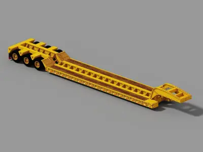 Voxel Peterbilt Truck And Lowboy Trailer Low-poly 3D model