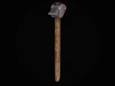 Hammer axe with blood Low-poly 3D model