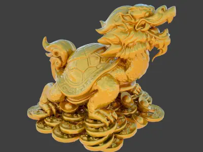 Sculpture-008 golden statue of dragon 3D model