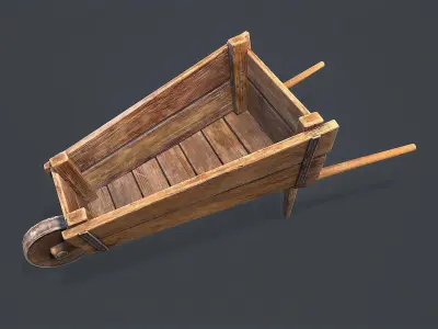 Wheelbarrow wooden Low-poly 3D model