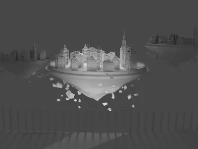 3D Cyberworld city floating in air Free low-poly 3D model