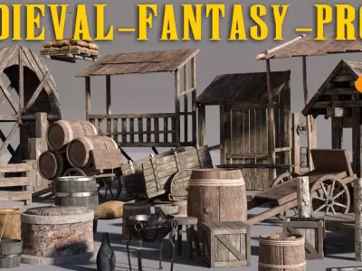 Medieval Fantasy Props Pack  30 Assets  Blender  FBX 4K Textures Low-poly 3D model