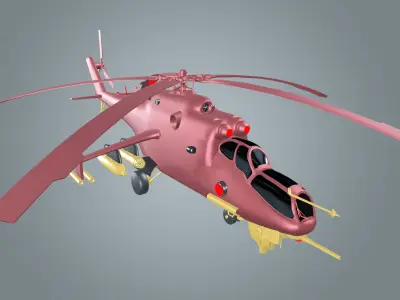 low poly Helicopter 3d model military color Low-poly 3D model