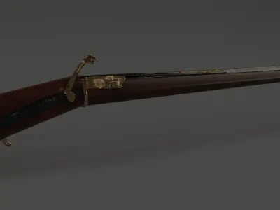 Japanese matchlock rifle Low-poly 3D model