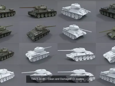 Two T-34-85 - Clean and Damaged 3D Model Pack