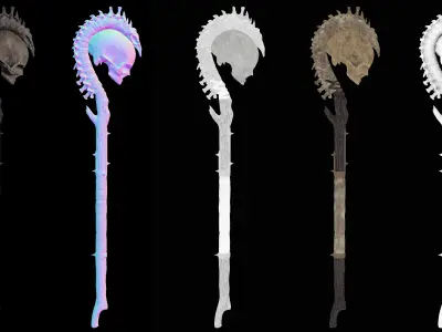 Ritual staff - Game Ready Low-poly 3D model