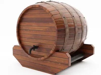 PBR Low Poly Barrel wooden wine Free 3D model
