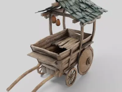 Medieval Cart Low-poly 3D model 6